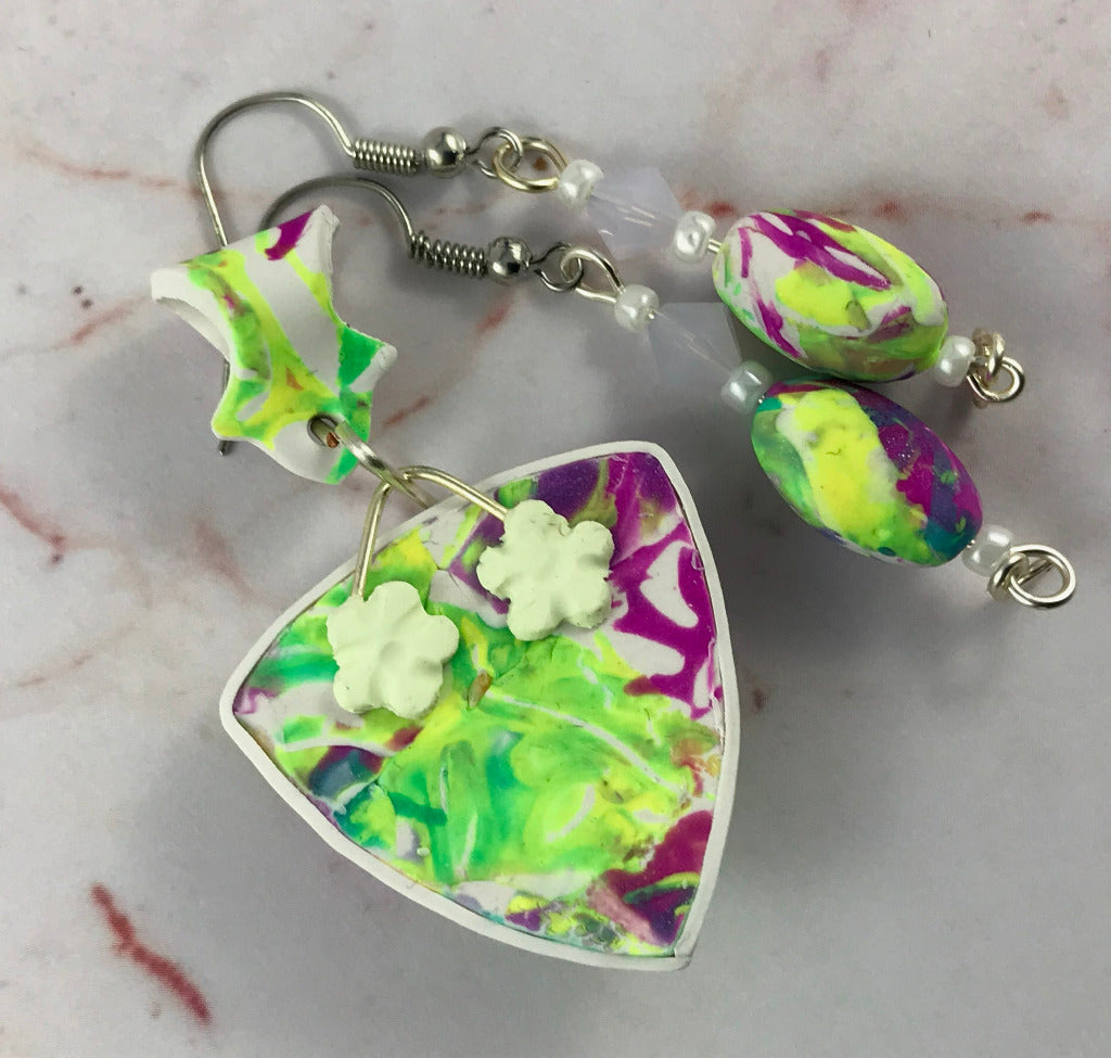 Pastel abstract small pendant and earrings