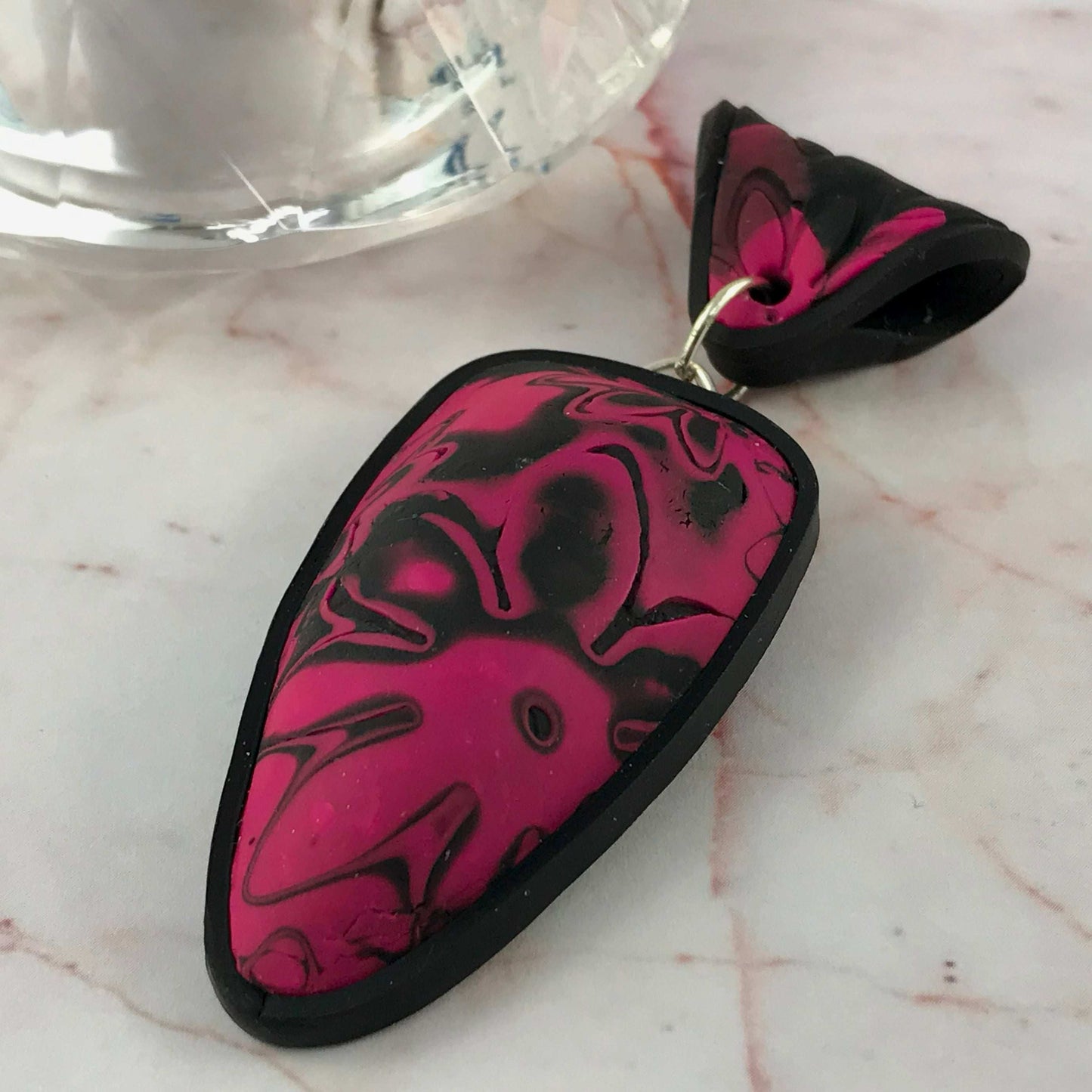 Pink flower power statement pendant necklace made from lightweight air-filled polymer clay.