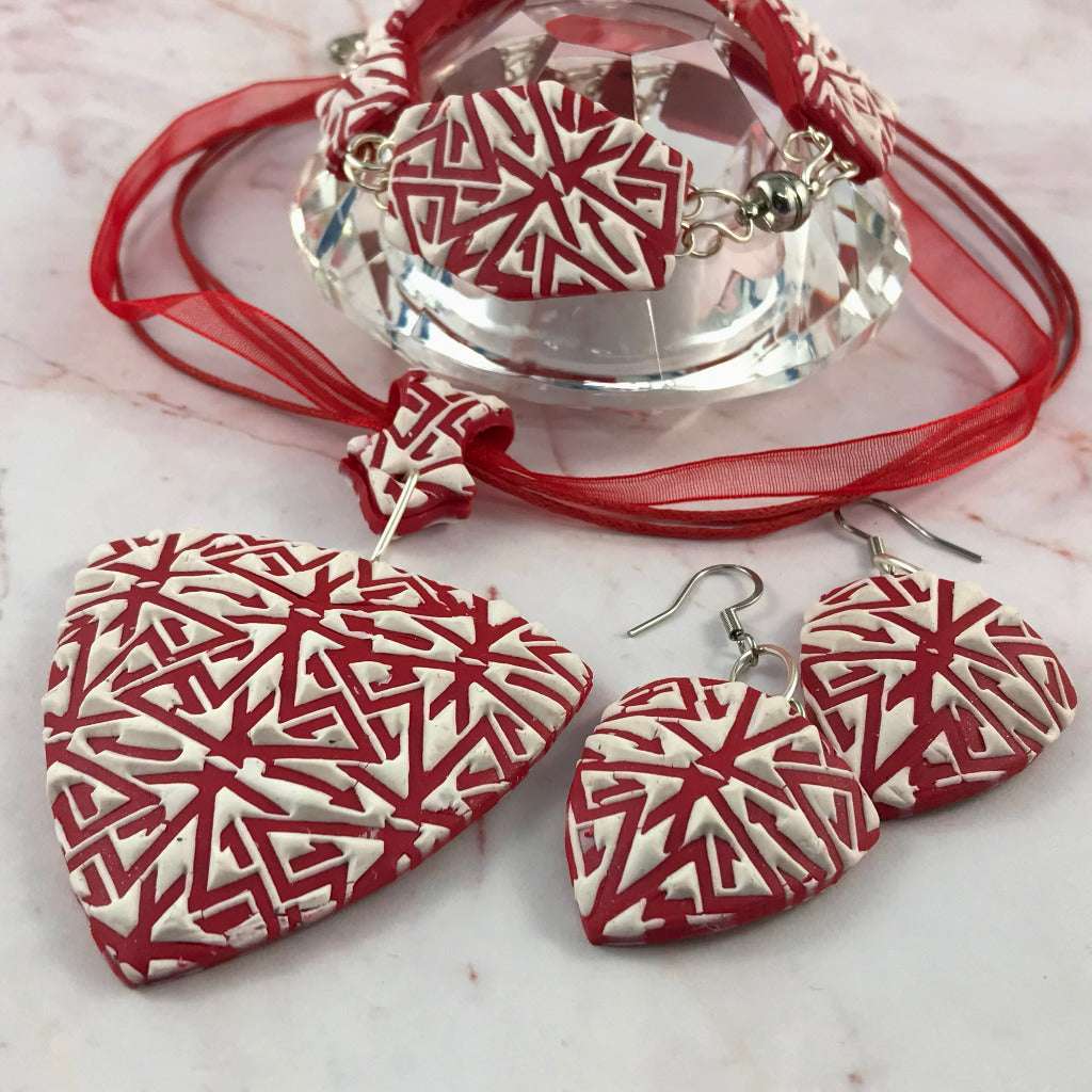 red and white modern textured set
