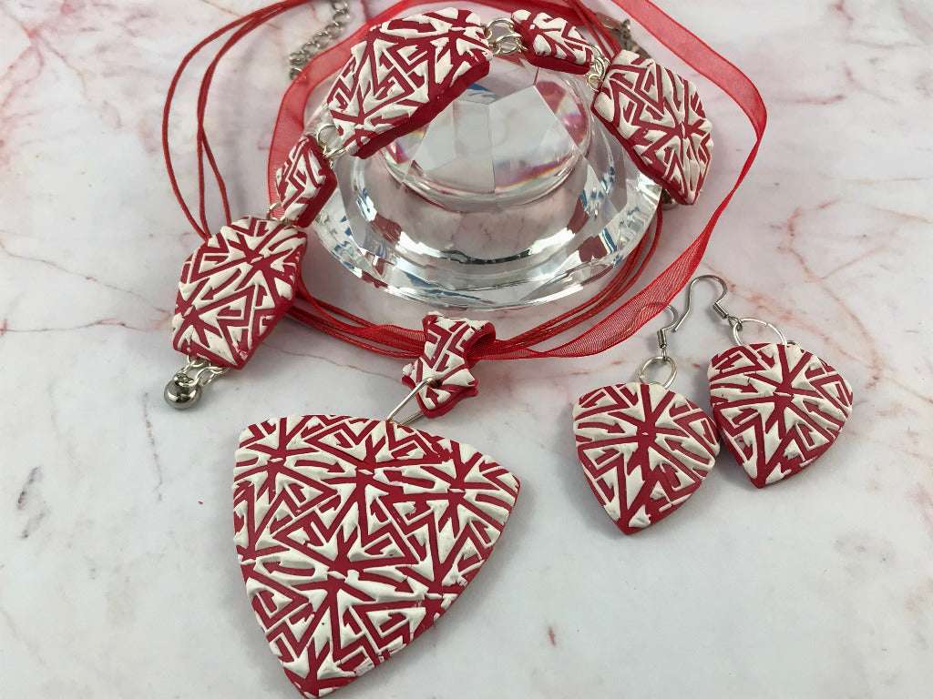 red and white modern textured set