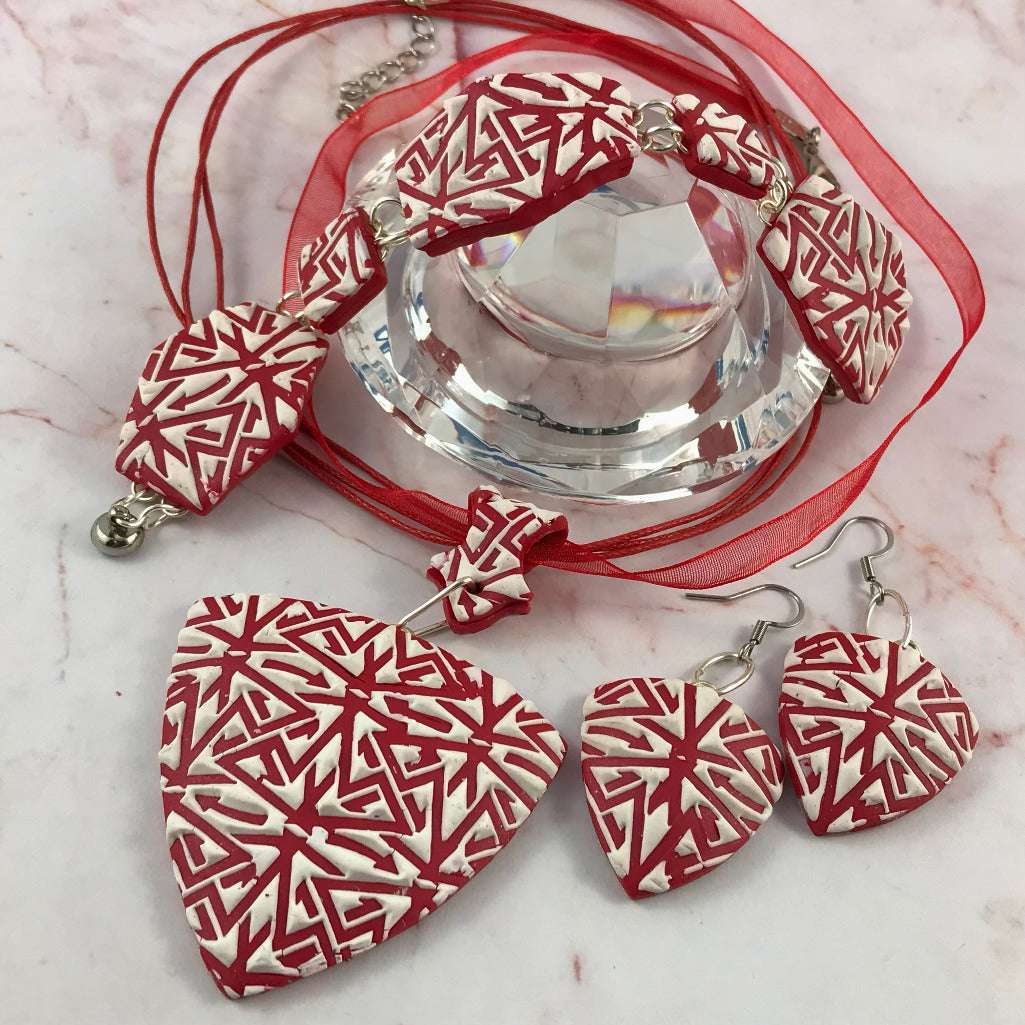 red and white modern textured set