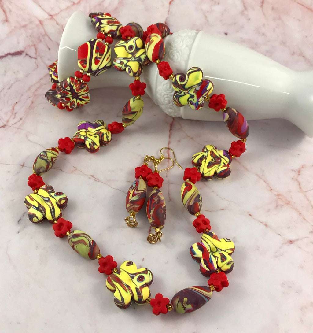 red and yellow necklace set