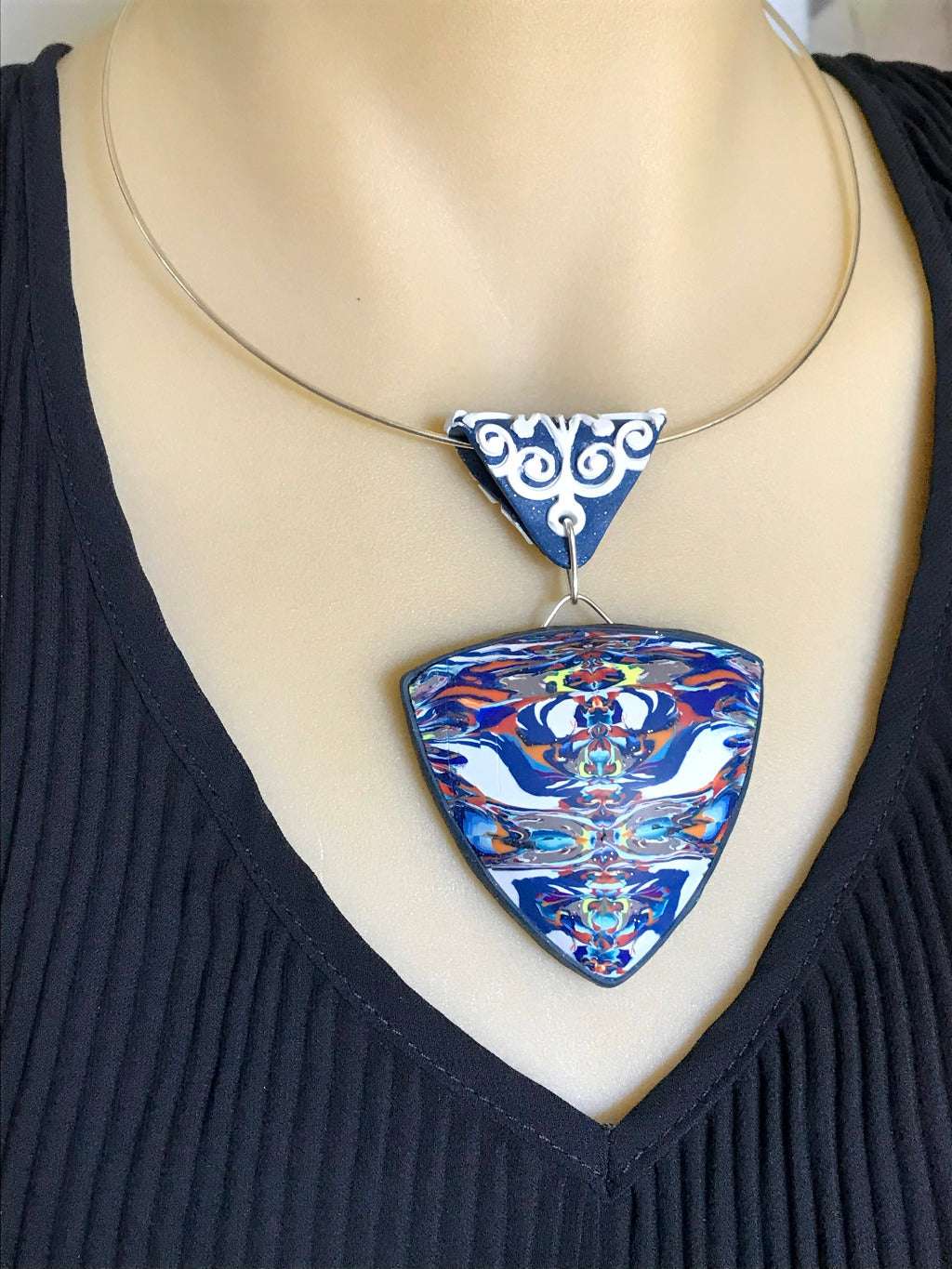 Bold Blue and White abstract feature pendant