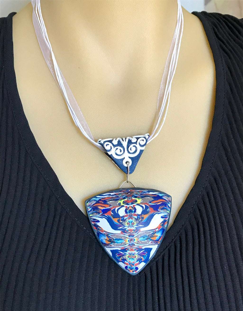Bold Blue and White abstract feature pendant