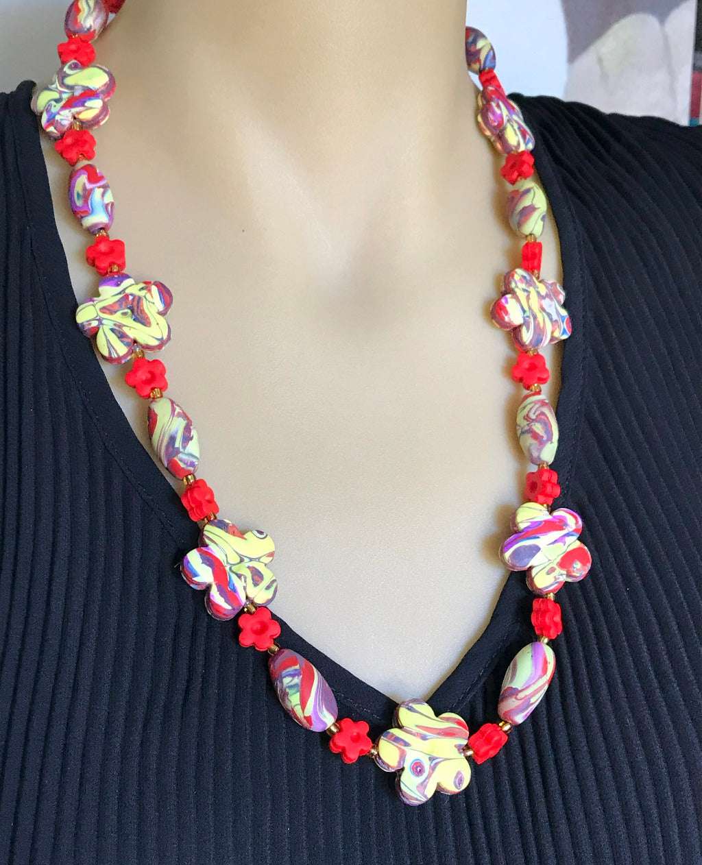 red and yellow necklace set