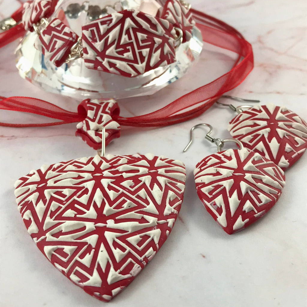 red and white modern textured set