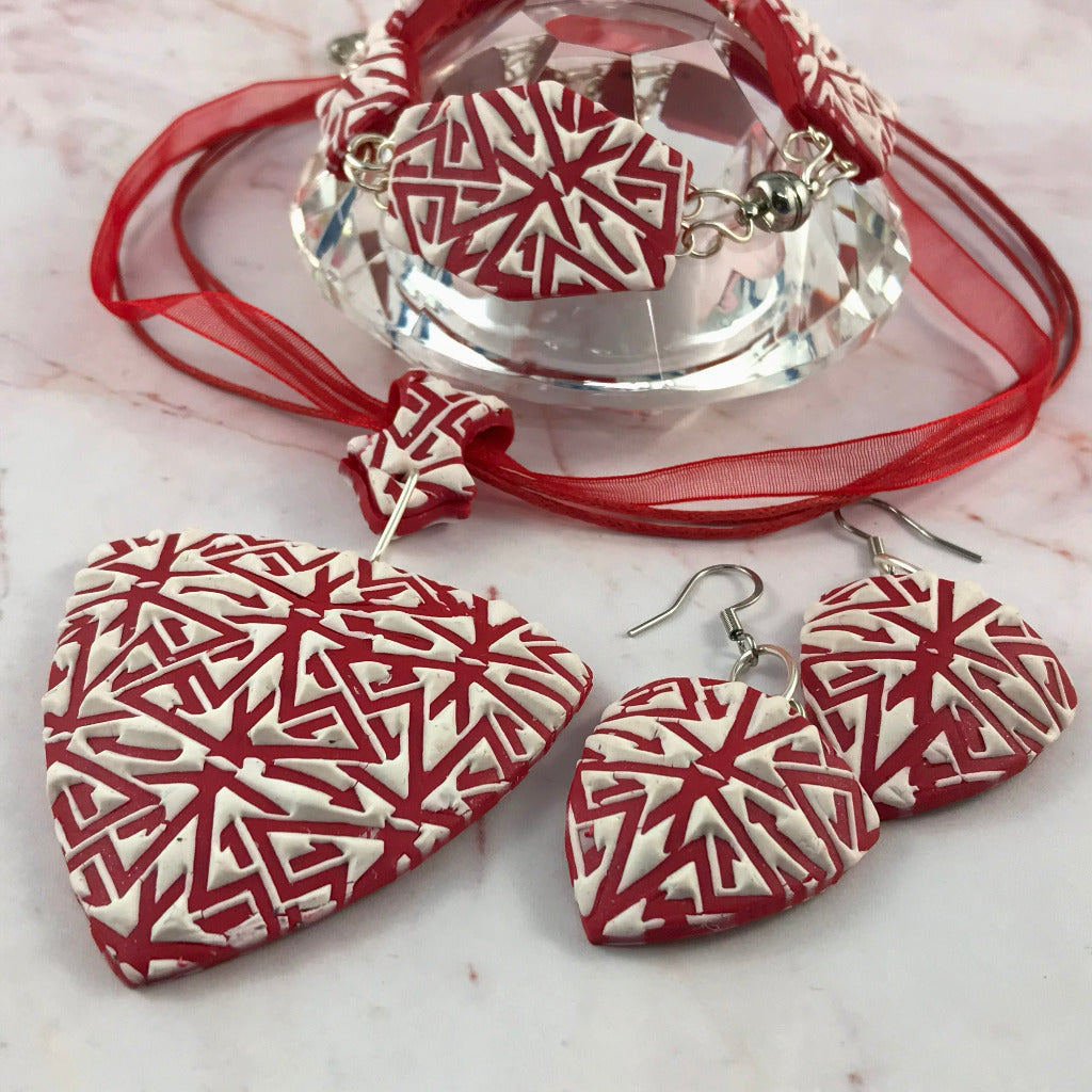 red and white modern textured set