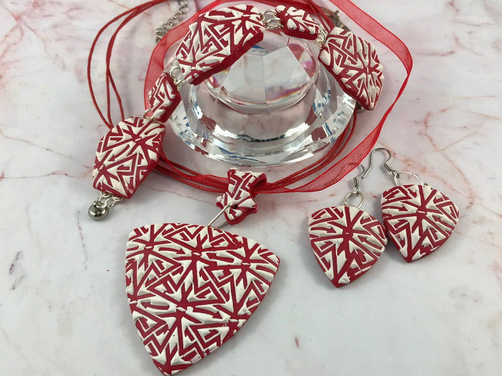 red and white modern textured set