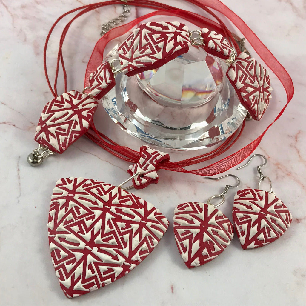 red and white modern textured set