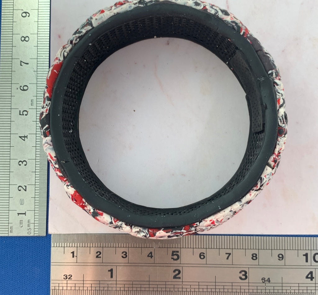 Unusual textured bangle in red, black and white