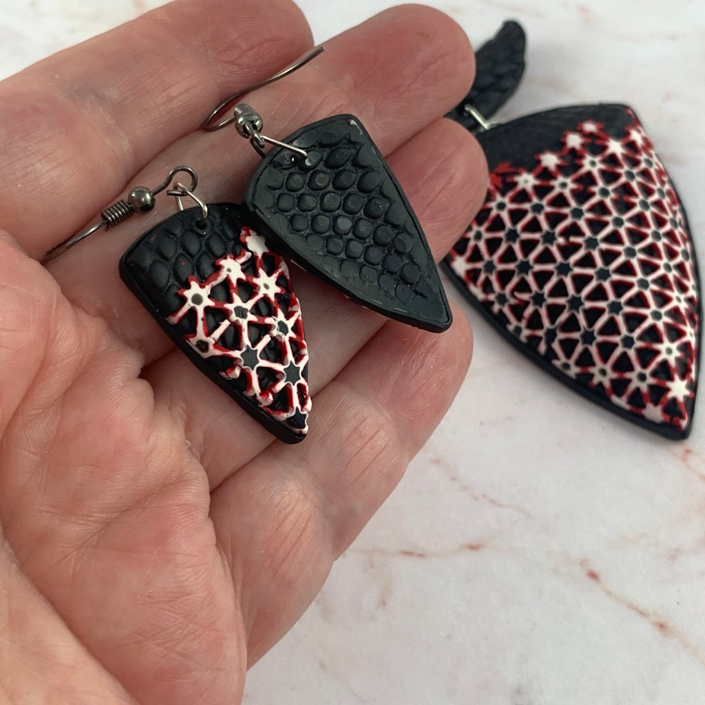 Statement Geometric Polymer Clay Jewellery Set (Black, Red & White)