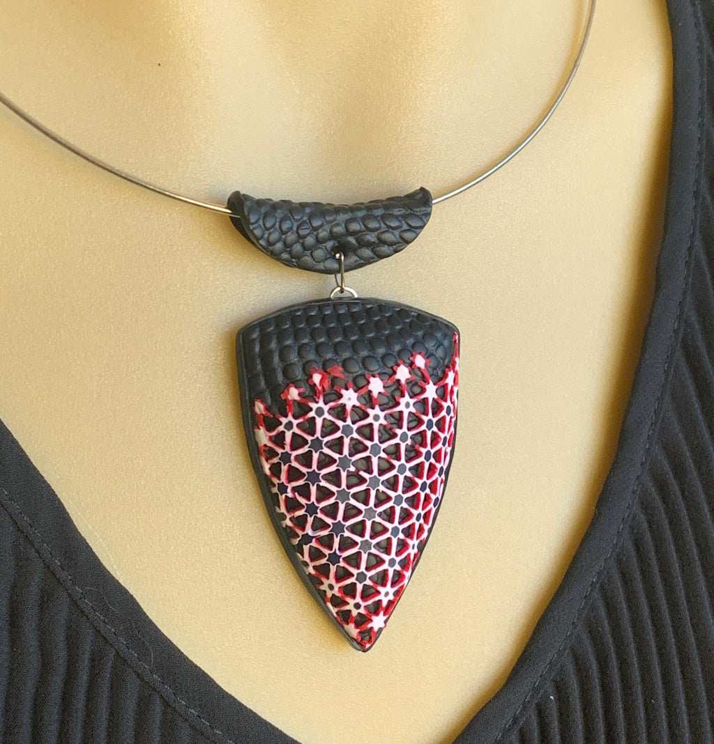 Statement Geometric Polymer Clay Jewellery Set (Black, Red & White)