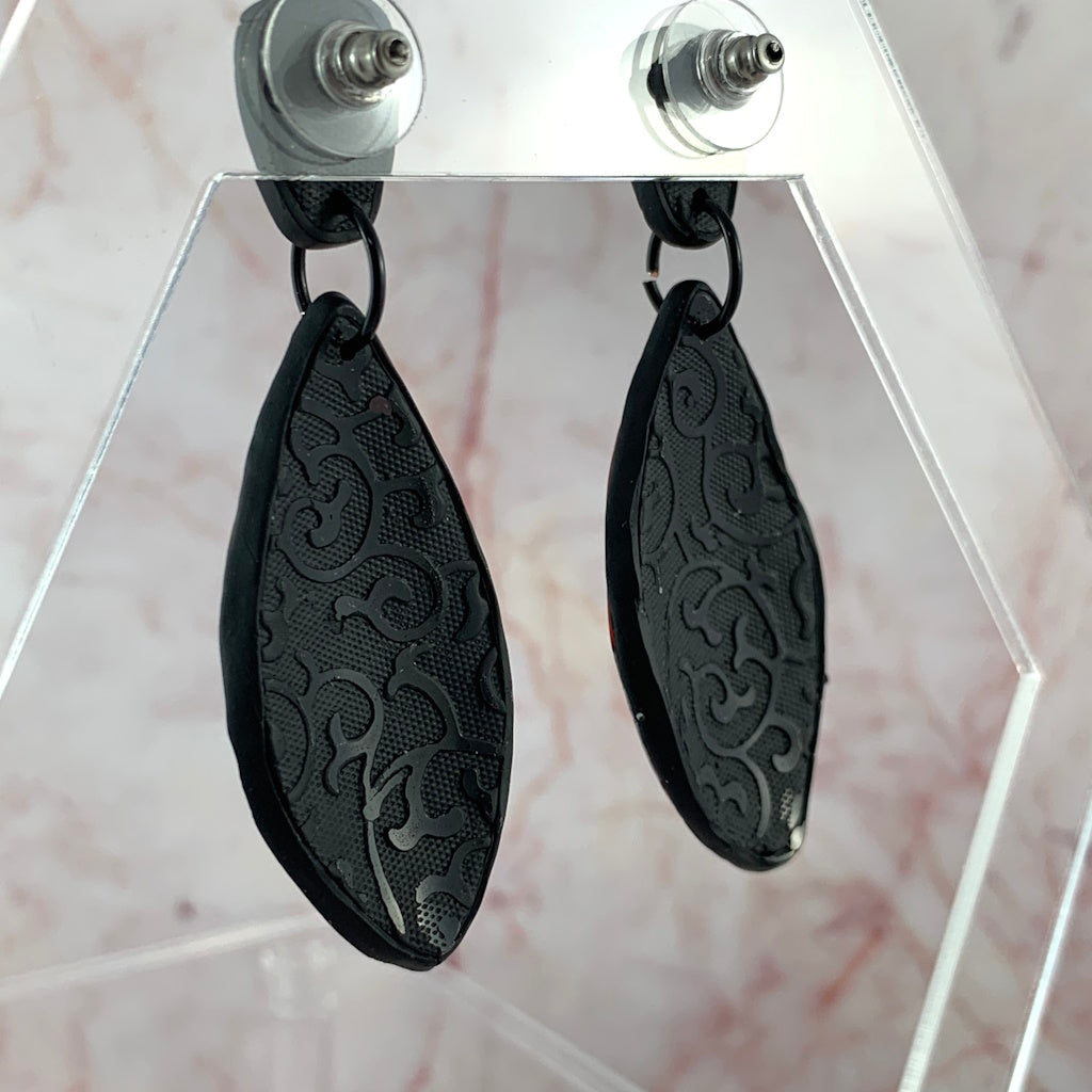 Ladies Red, Black and White drop earrings