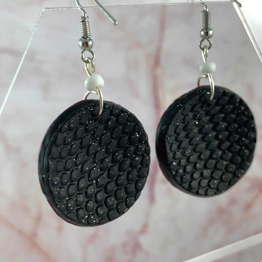 Ladies earrings in Red, black and white geometric pattern
