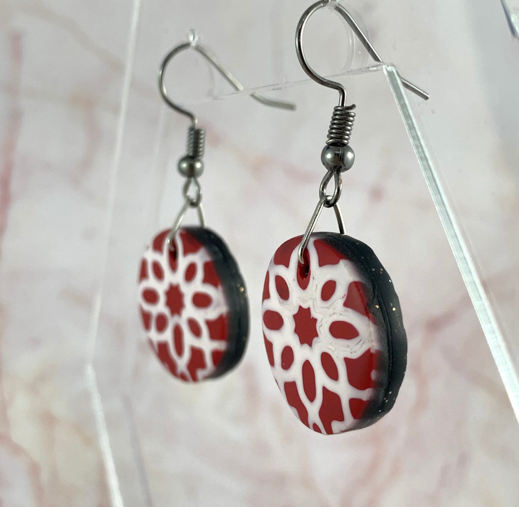 Small Red, Black and white earrings