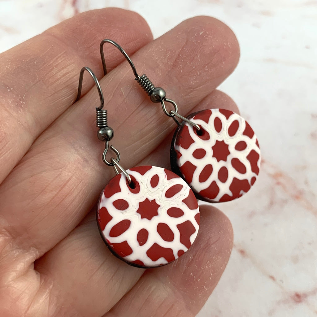 Small Red, Black and white earrings