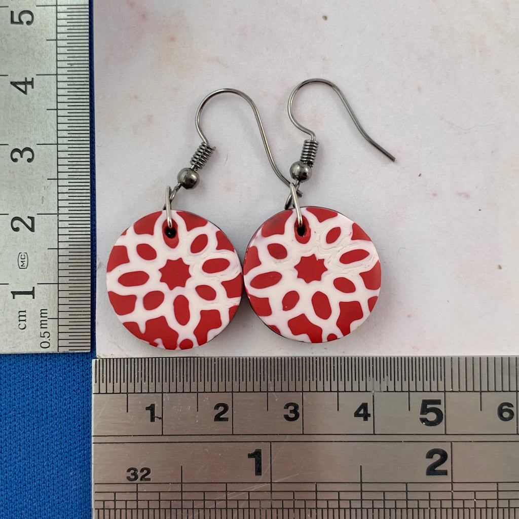 Small Red, Black and white earrings
