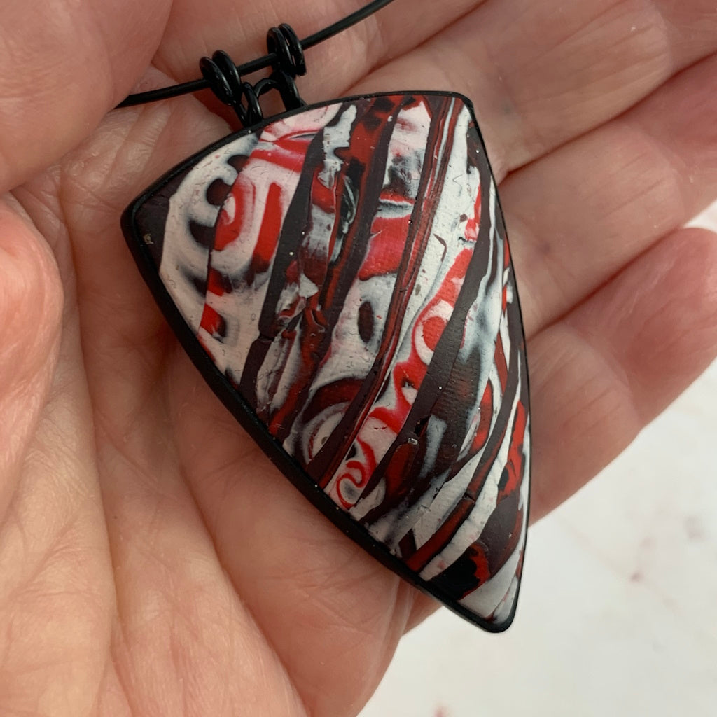 Feature Pendant red white and black collage: OOAK