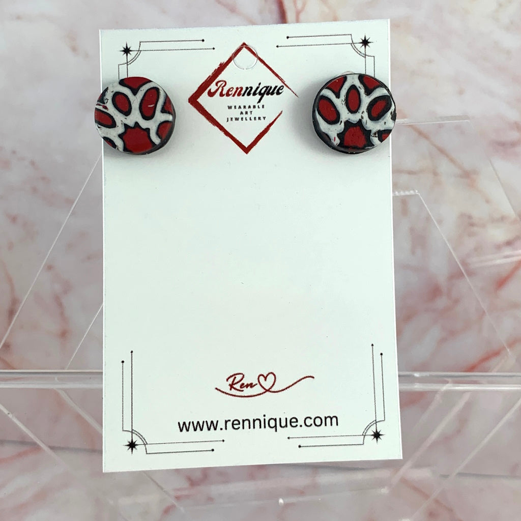 Striking Stud earrings in Red, Black and White.