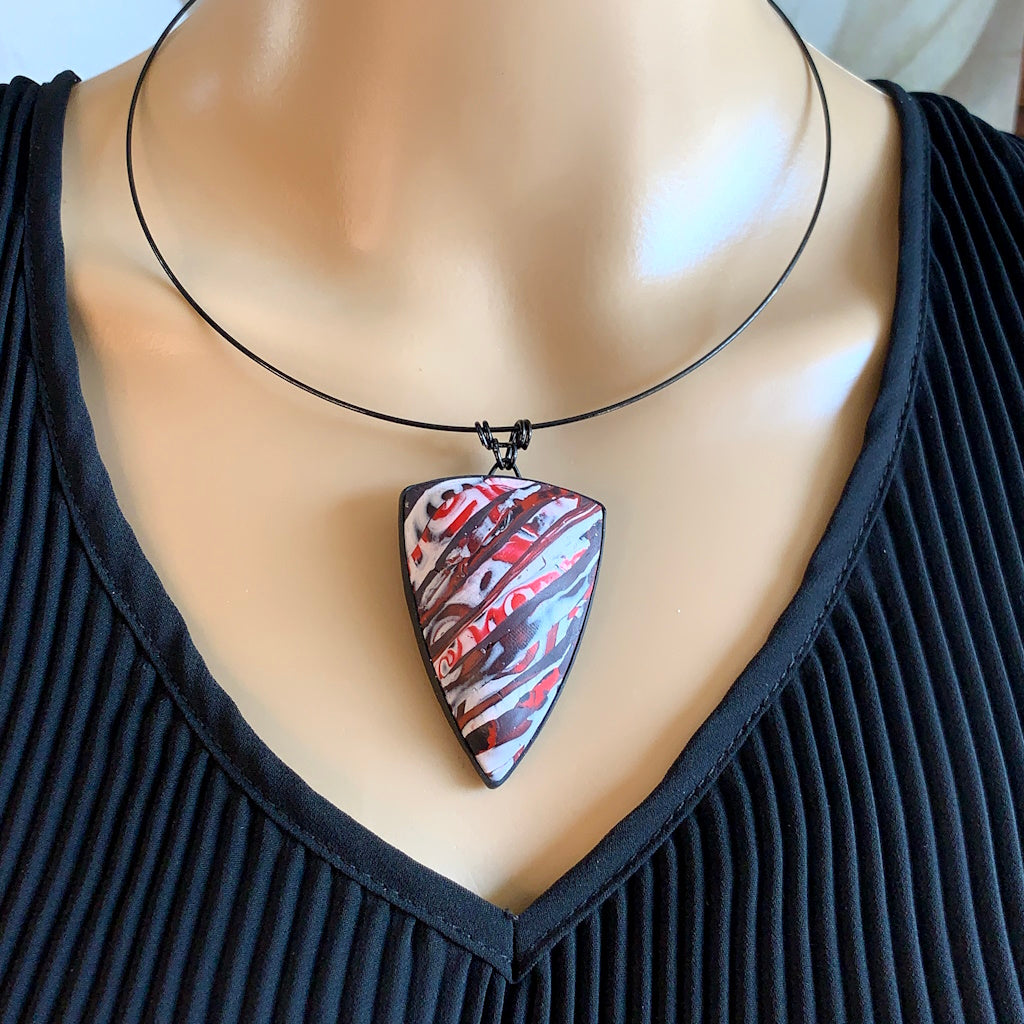 Feature Pendant red white and black collage: OOAK