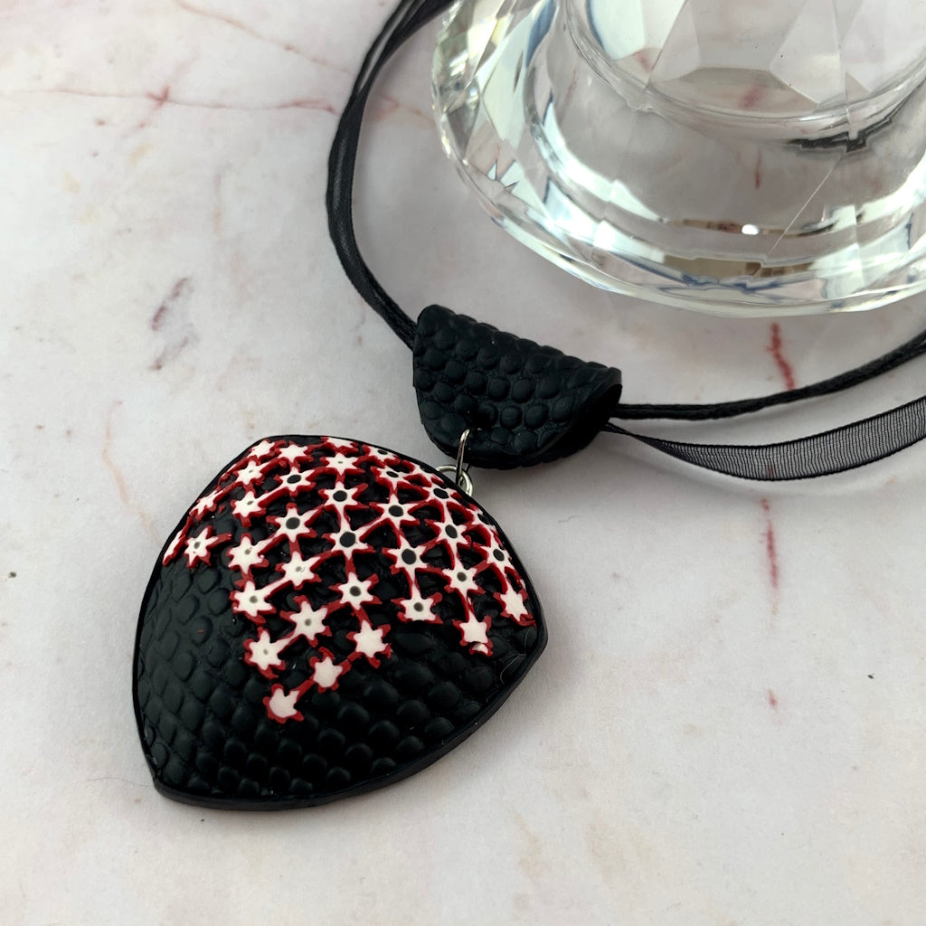 Feature Pendant with bold raised geometric pattern-red,white and black