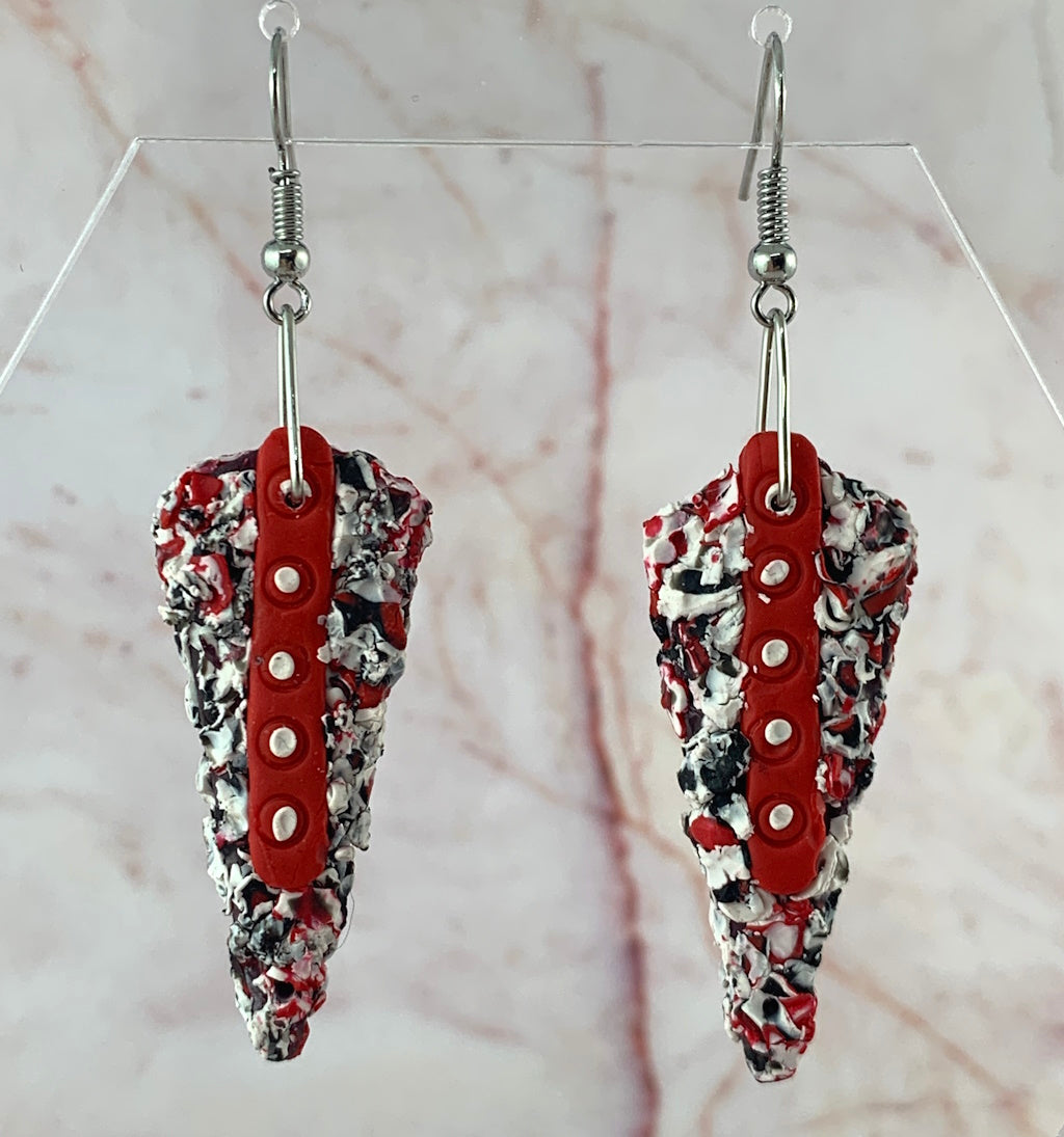 Textured earrings in red, white and black