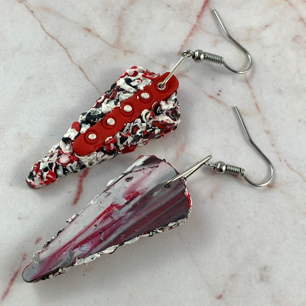 Textured earrings in red, white and black