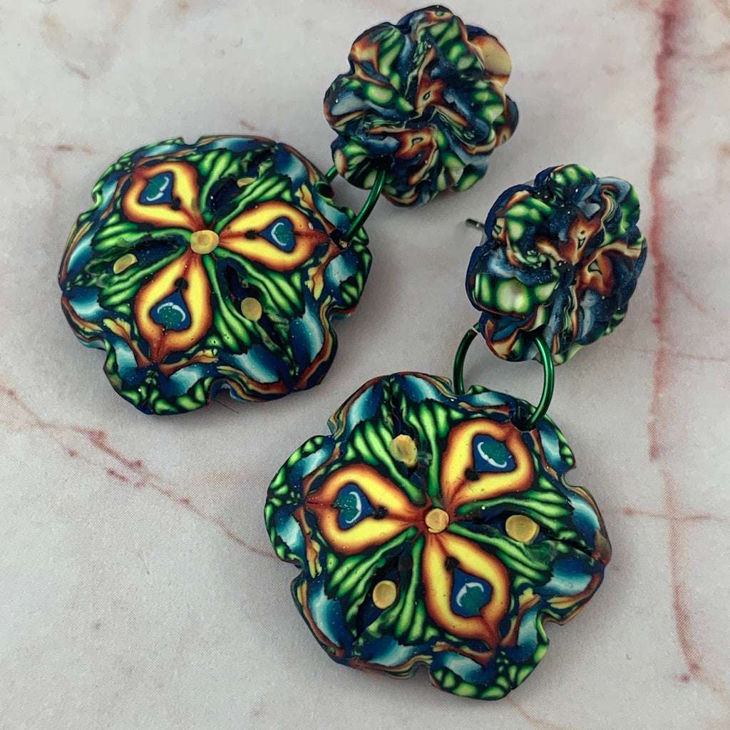 Yellow, Green and Blue designer earrings