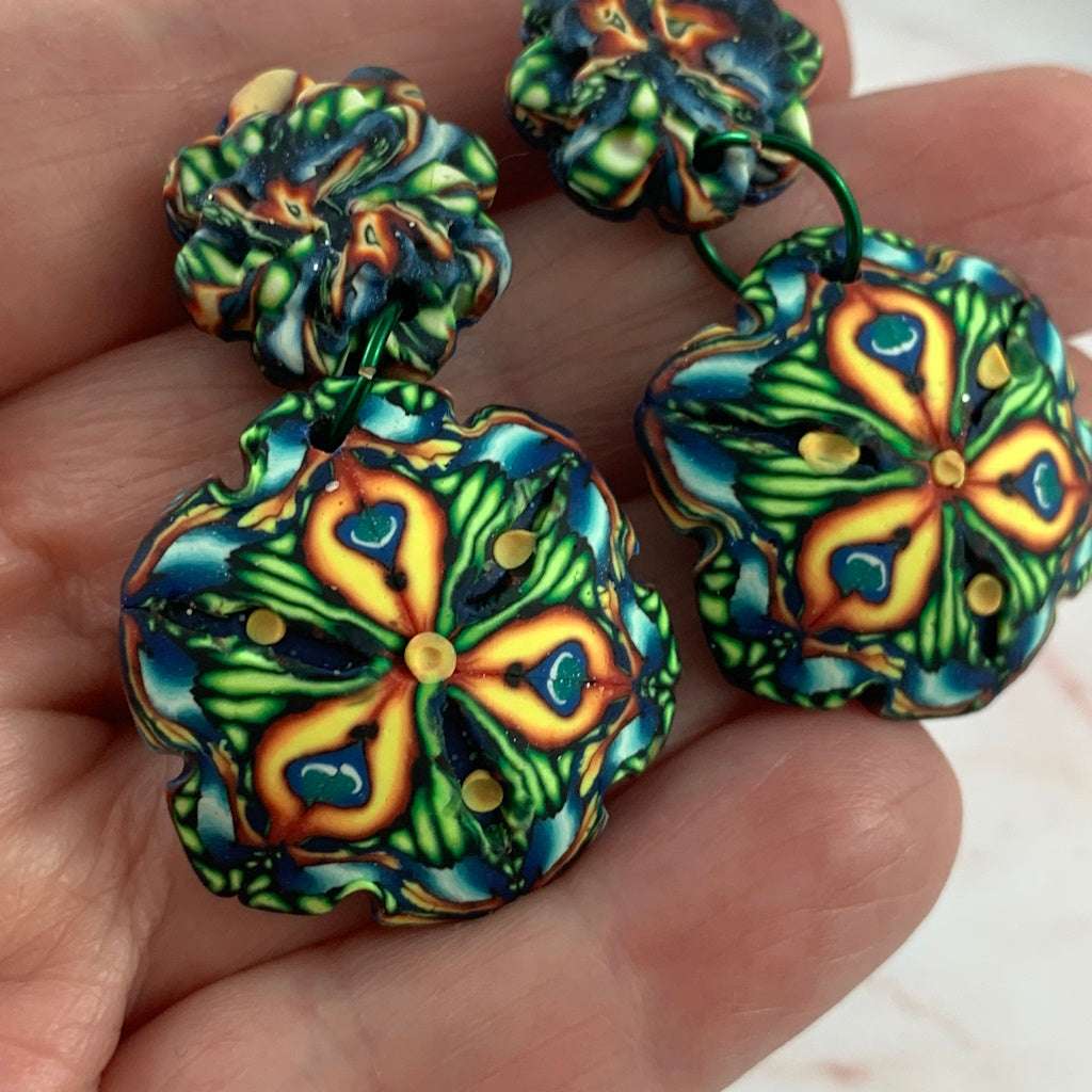 Yellow, Green and Blue designer earrings