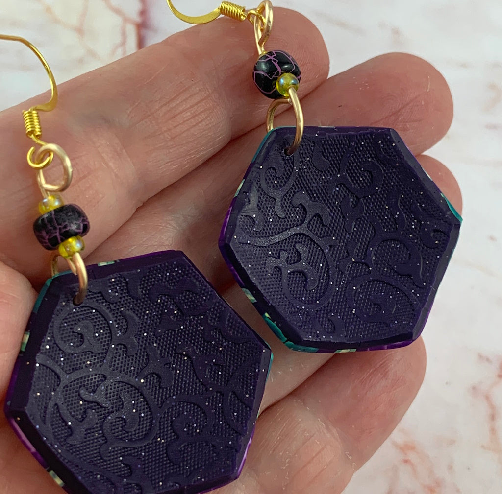 Handmade wearable art earrings back detail with embossed texture contemporary studio jewellery design