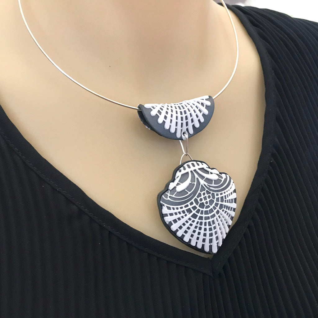 Navy and White Classic Shell Pendant and Earring set
