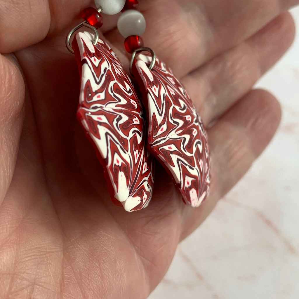 Red and White Arrow Heart earrings-Rennique Jewellery