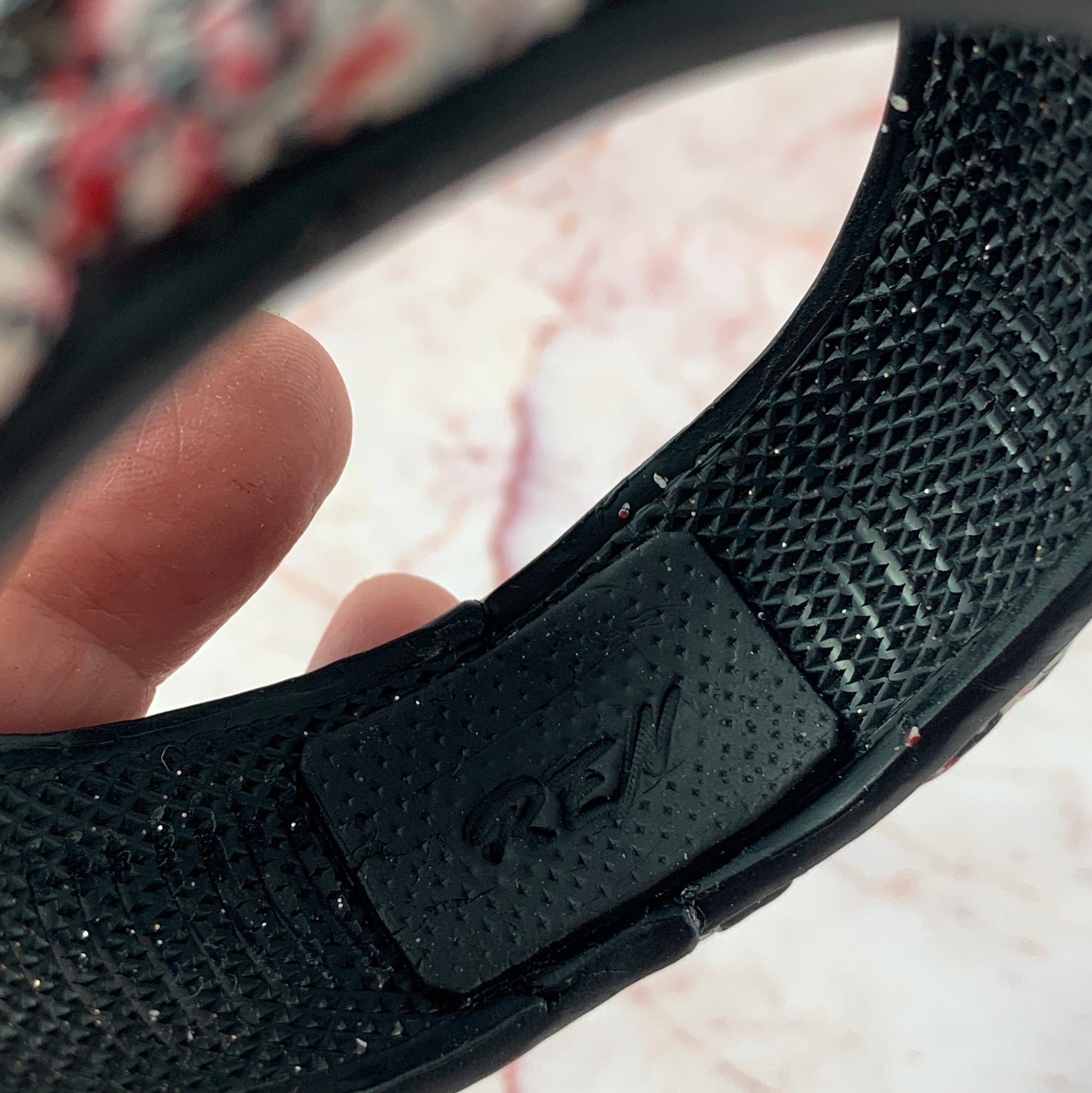 Rennique artisan bracelet inner detail black base polymer clay geometric cuff textured interior durable handmade statement jewellery