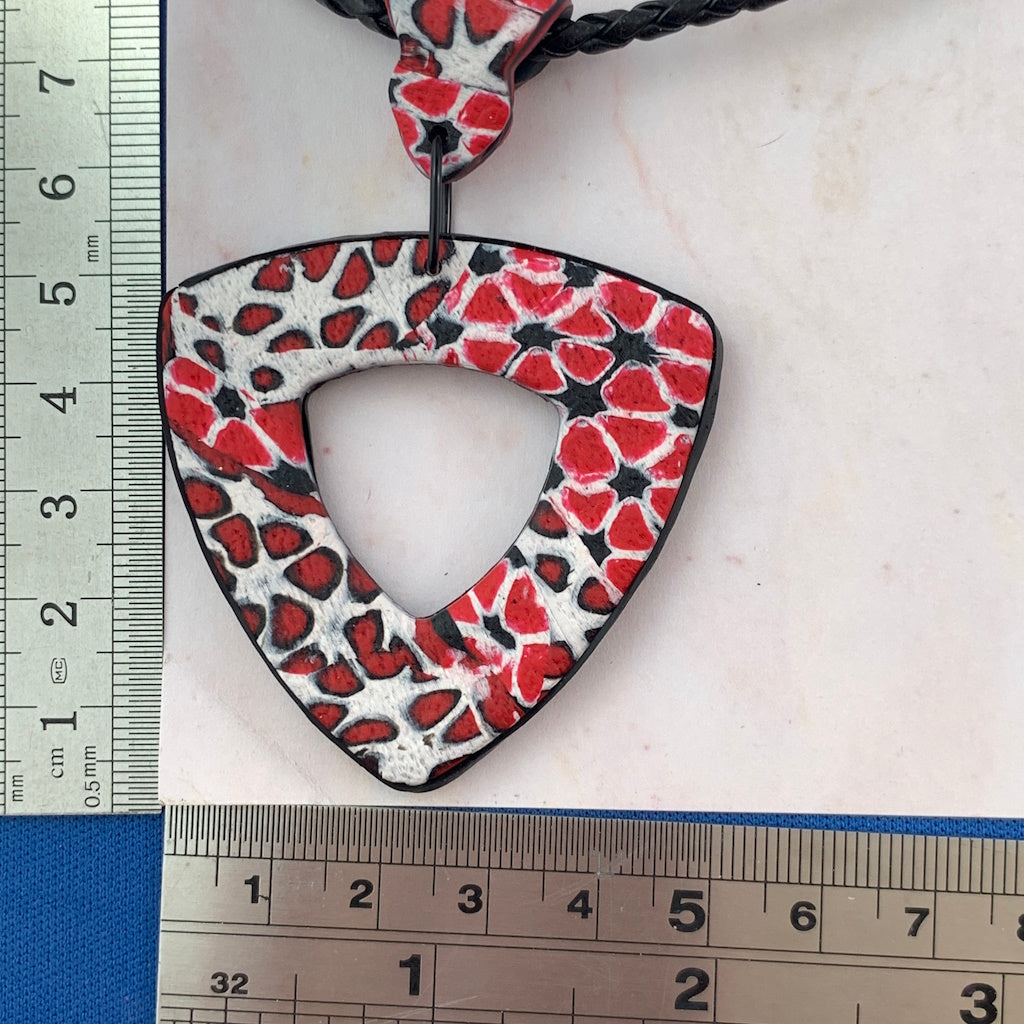 Rennique bold geometric polymer clay pendant necklace red black white handcrafted artisan jewellery size detail