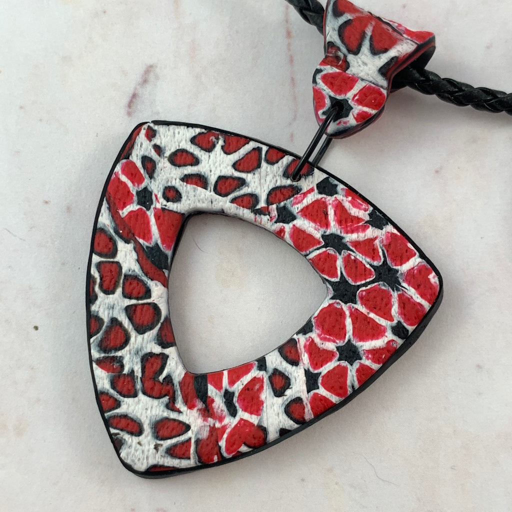Rennique bold statement pendant red black white vivid marbled clay geometric handcrafted artisan jewellery