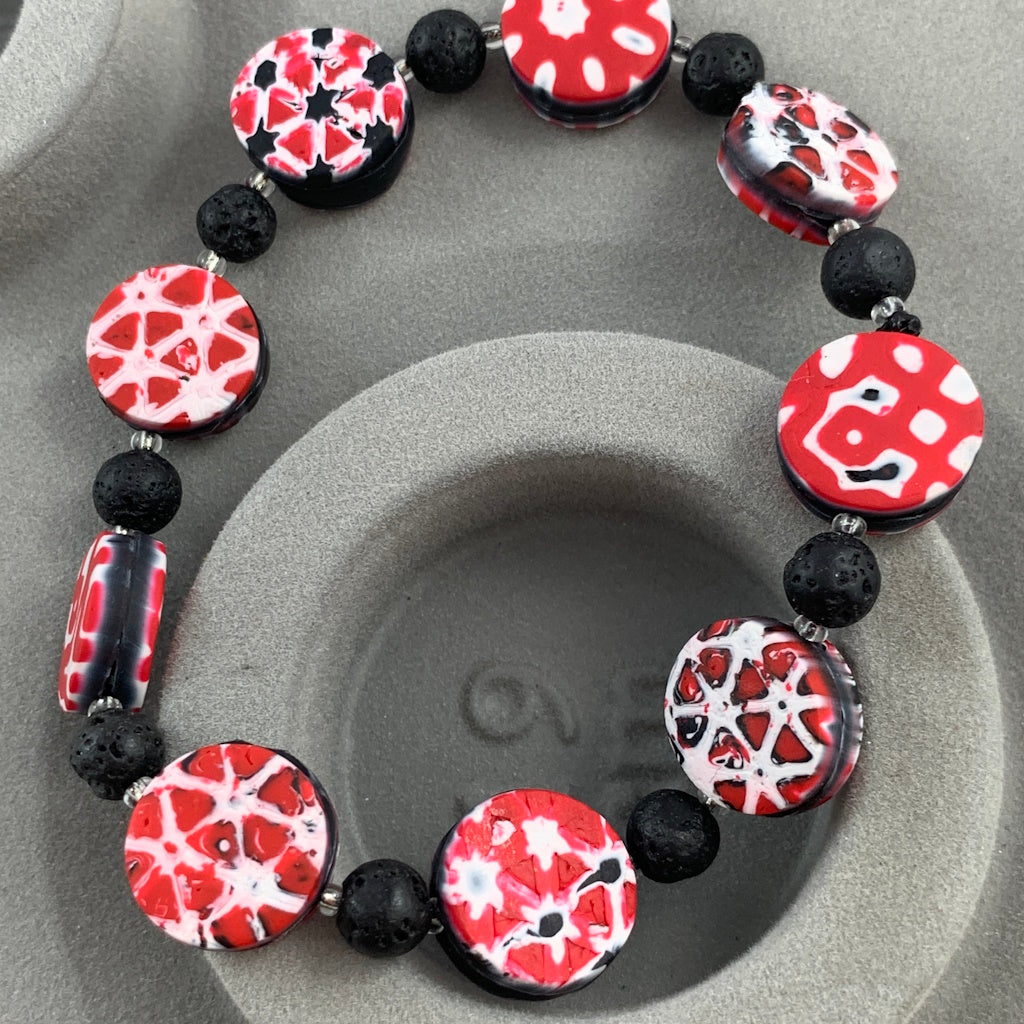 Rennique contemporary geometric polymer clay bracelet coastal inspired red black white handcrafted statement jewellery