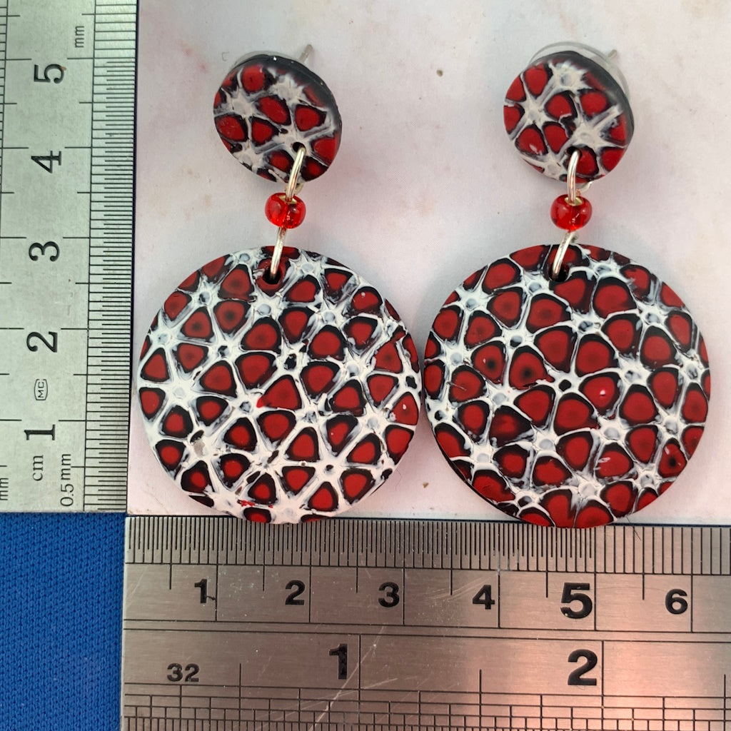 Rennique mokume ganae earrings size measurement designer clay jewelry red black white statement earrings scale reference artisan handmade
