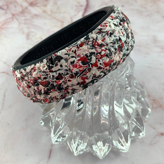 Rennique red black white geometric bracelet artisan sculpted statement polymer clay bold textured design chunky cuff wearable art handmade jewellery