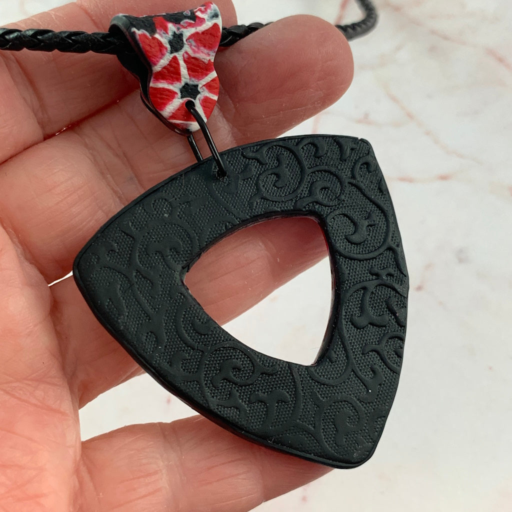 Rennique handmade polymer clay necklace textured back detail red black white geometric artisan jewellery