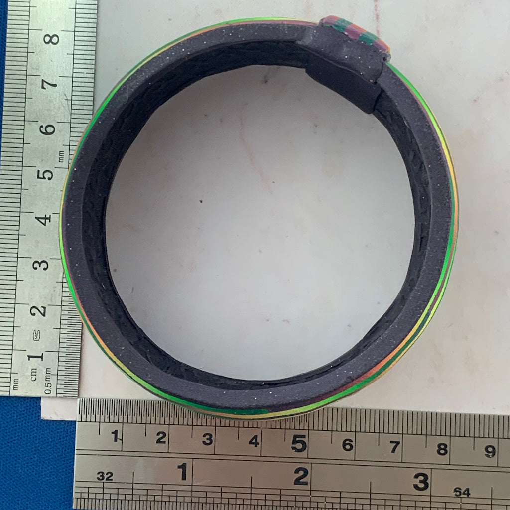 Handmade ladies drop earrings by Rennique shown with measurements and artisan bead design.