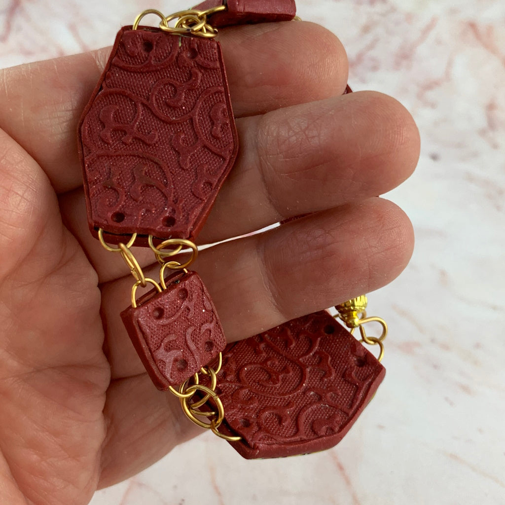 Close-up of the back detail of the Summer Link Bracelet with handcrafted polymer clay texture.