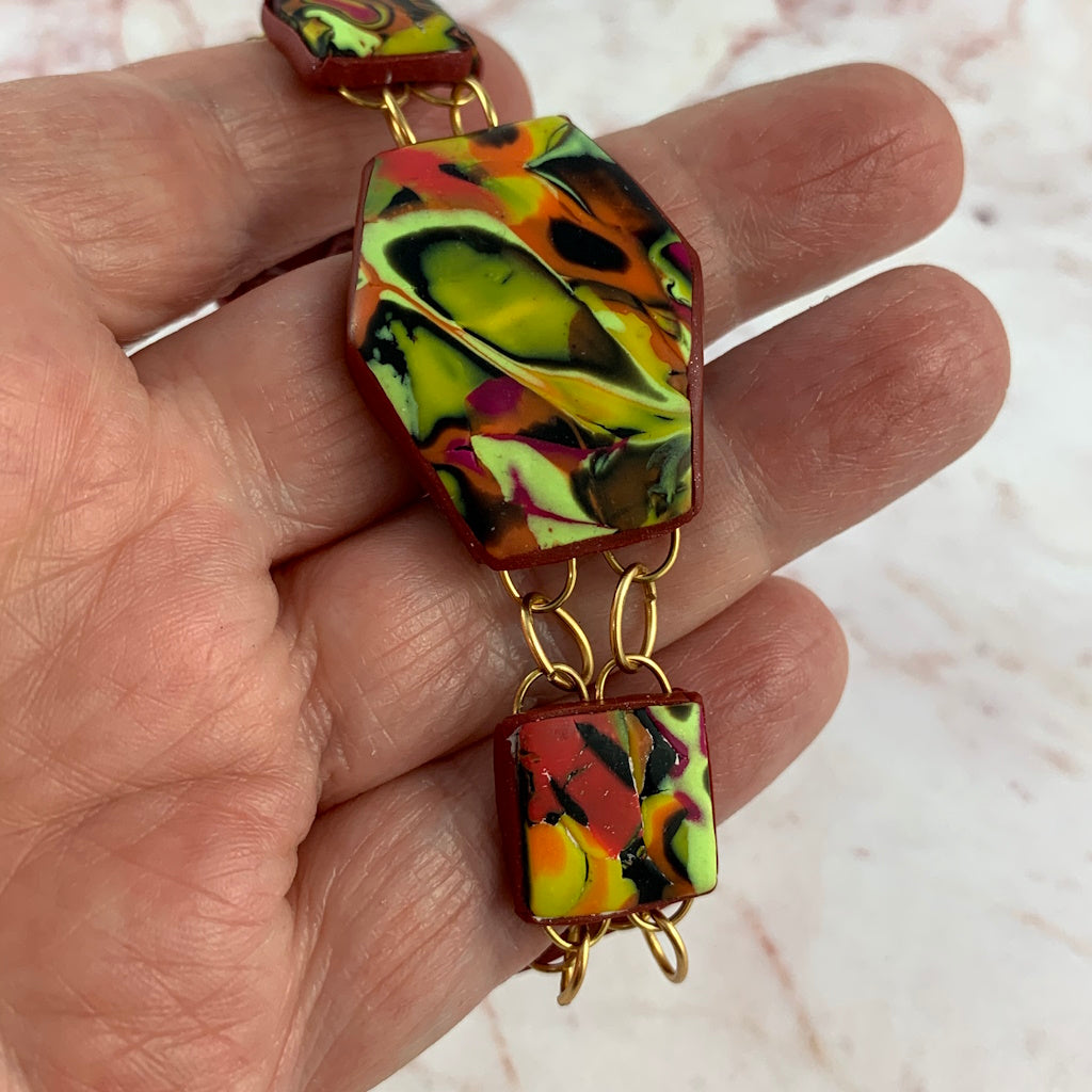 Macro close-up of Summer Link Bracelet surface showing layered artisan pattern and texture.