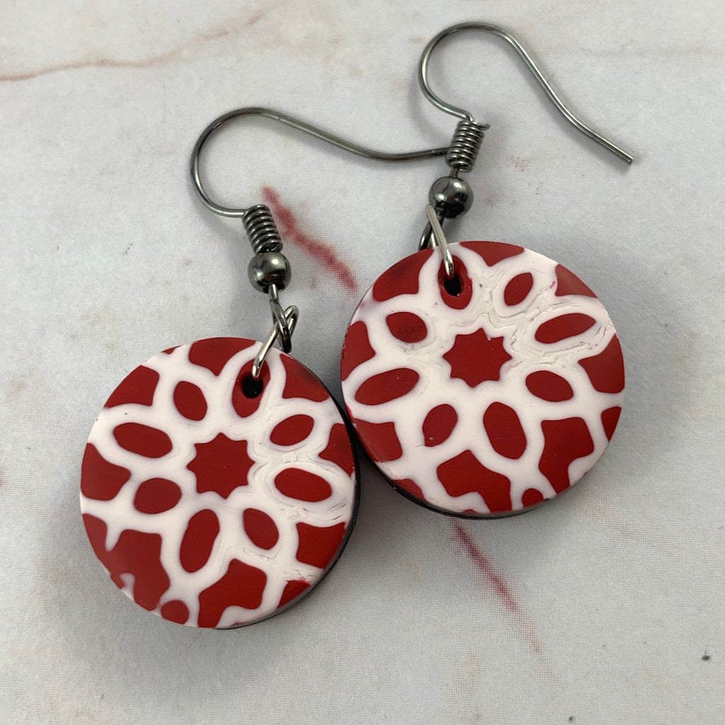 Australian made red and white polymer clay earrings lightweight handmade artisan jewellery for women