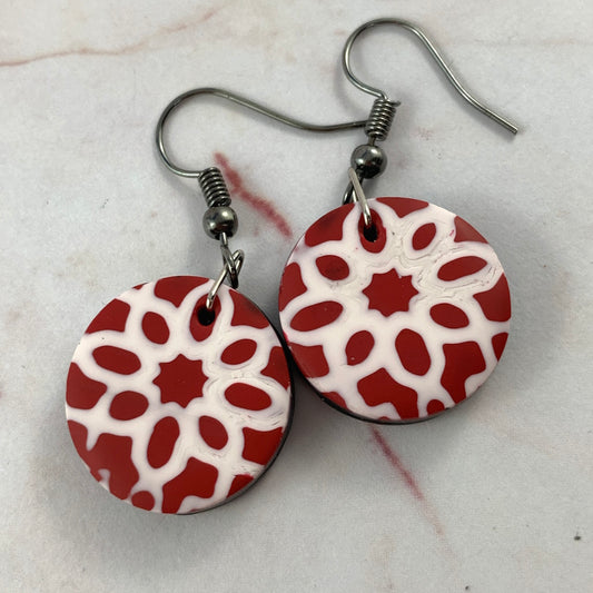 Australian made red and white polymer clay earrings lightweight handmade artisan jewellery for women